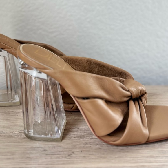 Deltan Kira Puffy Leather Square Toe Sandals Tan Knotted Heels . Size 5.5 - Picture 5 of 8